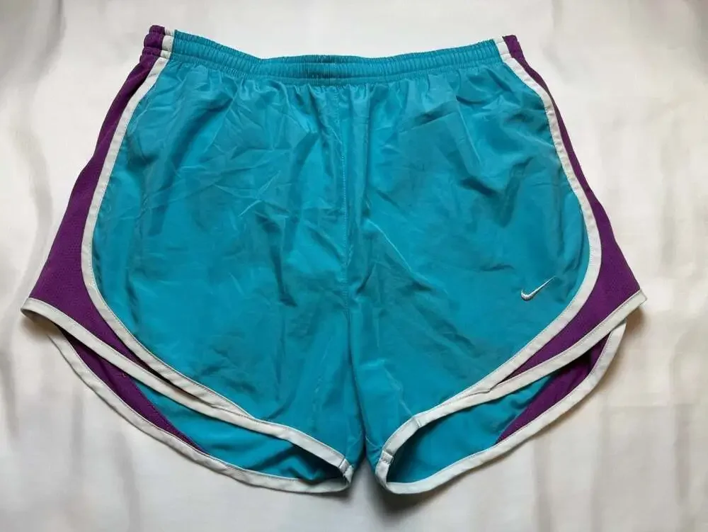 Nike Women's Dri-Fit Tempo Athletic Running Shorts Teal and Purple Size small
